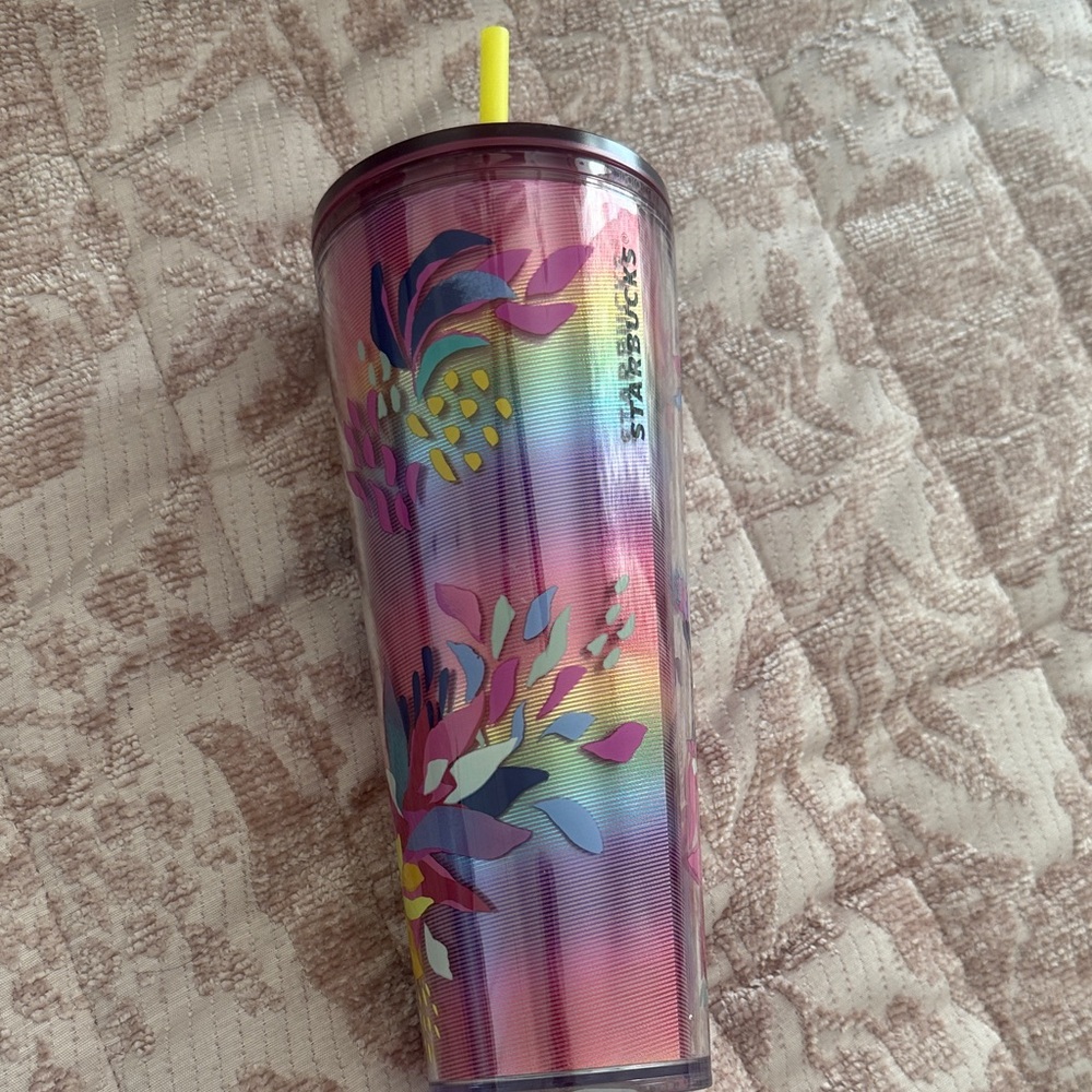 Starbucks Multicolor Floral Tumbler with Yellow Straw